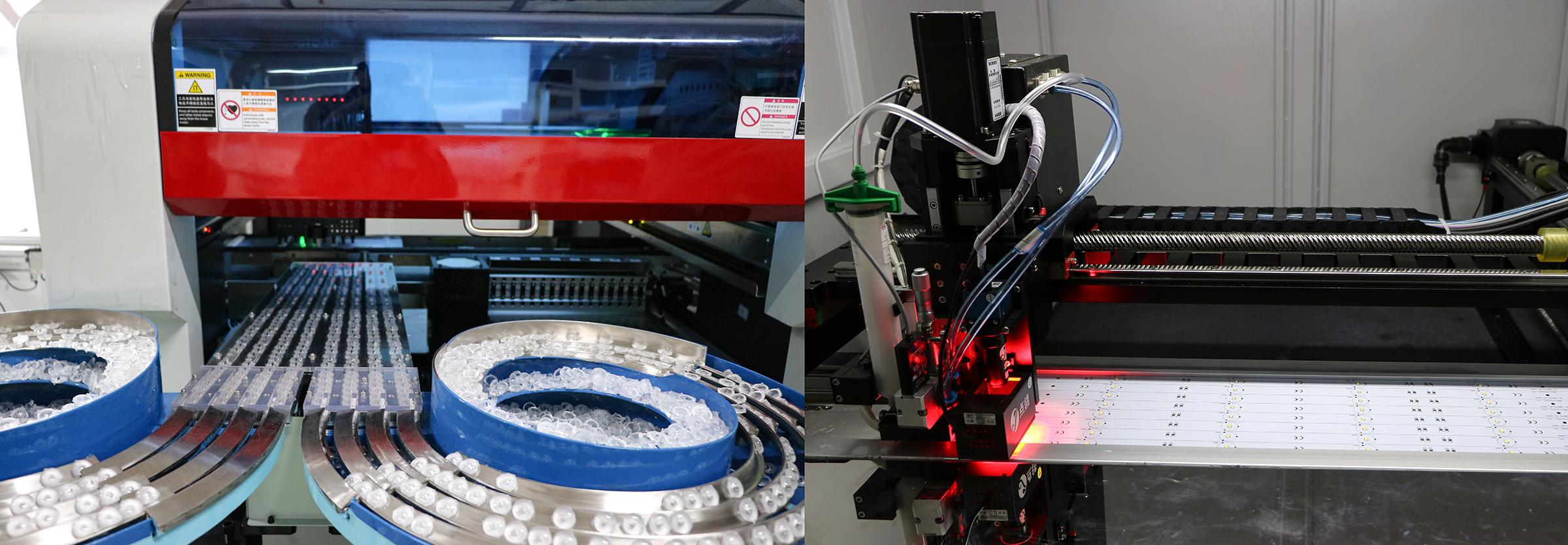 Automated production equipment processing LED lightbox module boards